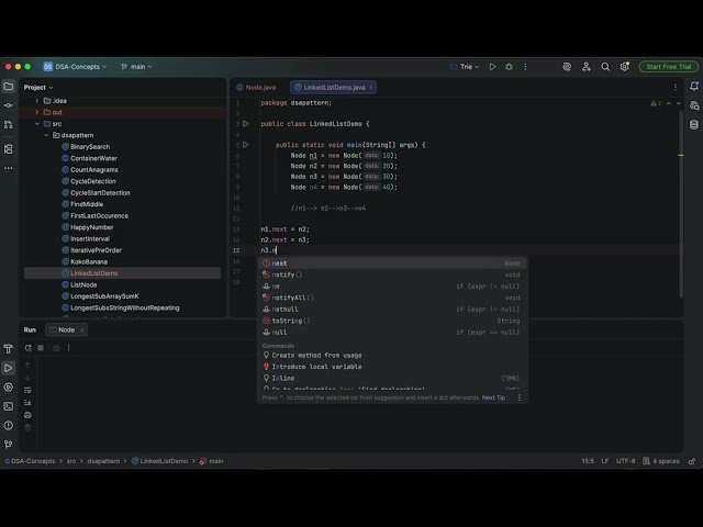 LinkedList Implementation (traversal, insert)
