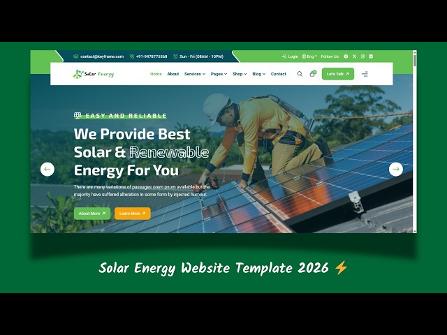 Solar Energy Website Template 2026 ⚡ Renewable Energy HTML Website Design