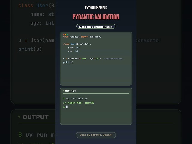Python Data That Validates Itself! #Python #Coding #Shorts #Pydantic