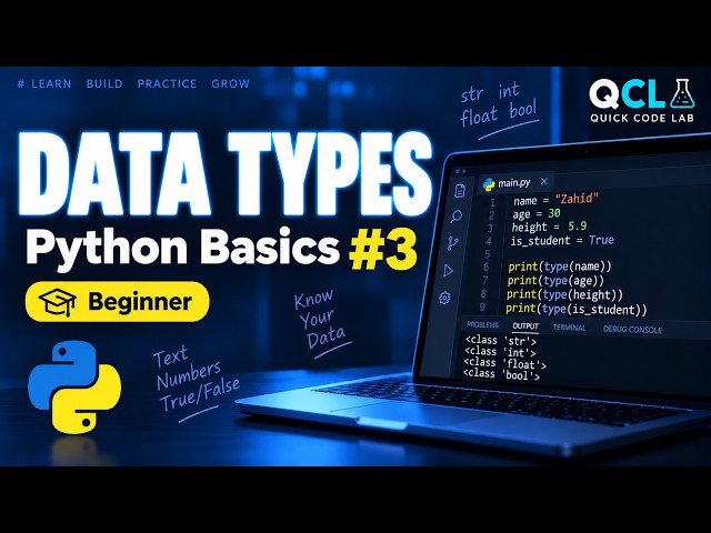 Python Data Types for Beginners | int, float, str, bool | Python Basics #3