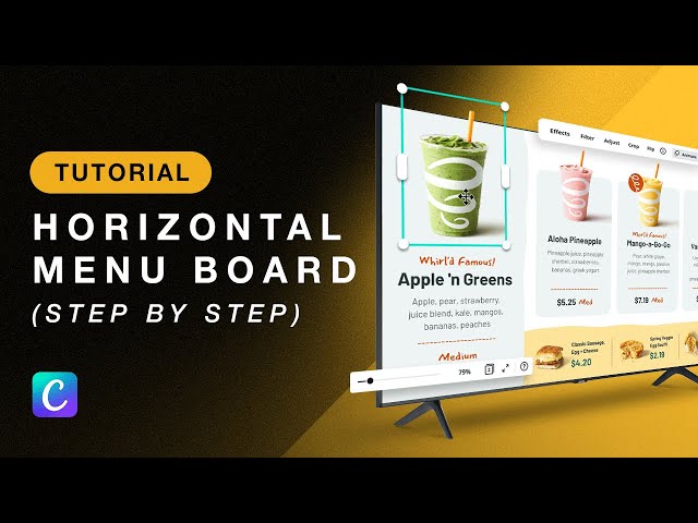 Tablero de menú digital horizontal (Menú de restaurante RÁPIDO y FÁCIL con Canva)