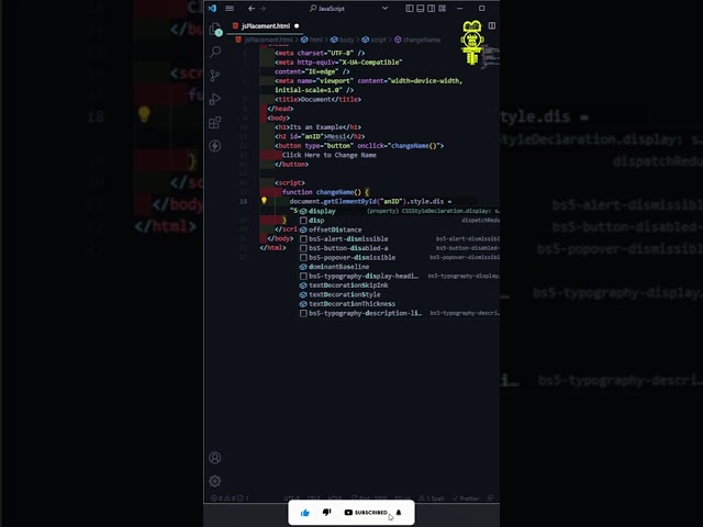 Using document.getElementById Method to display none the HTML Element || #javascript #shorts