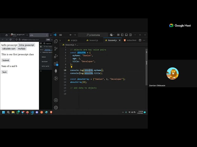 BUNN Web2 Bootcamp - Class 12: JavaScript cont'd by Damian Olebuezie