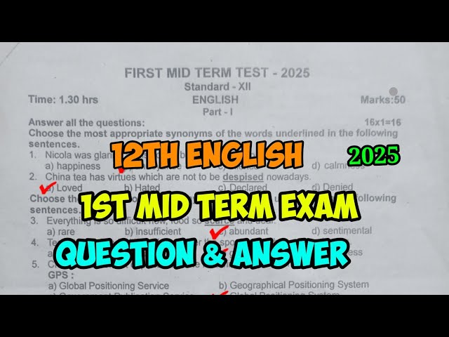 12th English First mid term question paper & answer key 2025