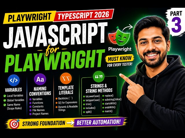 4.JavaScript Variables, Naming Conventions, Template Literals & Strings | Playwright TypeScript 2026