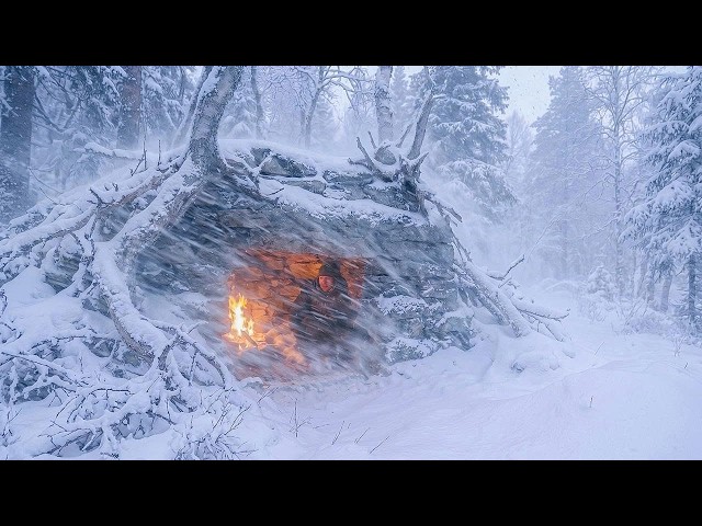 Surviving The SNOWTORM By Building a Bushcraft Shelter | Extreme Winter Survival