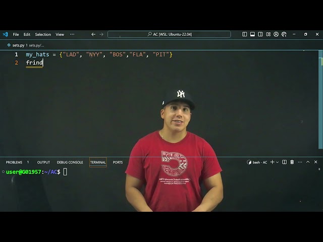 Python sets - baseball hats with Anthony