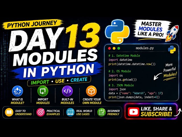 Python Tutorial Day 13 🚀 | Modules in Python | Import, Built-in & Custom Modules