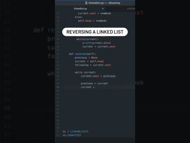 reversing a linked list in Python #leetcode #pythontutorial Python #techinterviews #programming