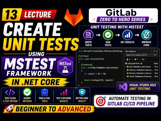 13 Create Unit Tests using MSTest in .NET Core Visual Studio Unit Testing Tutorial GitLab CI/CD