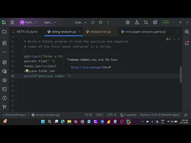 Find Positive and Negative Index of Space in Python | String Method #python #shorts #dataanalytics