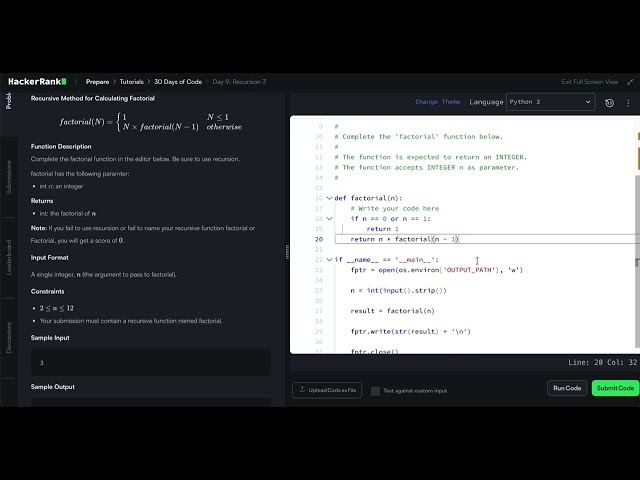 HackerRank Python 30 Days of Code - Day 9: Recursion 3