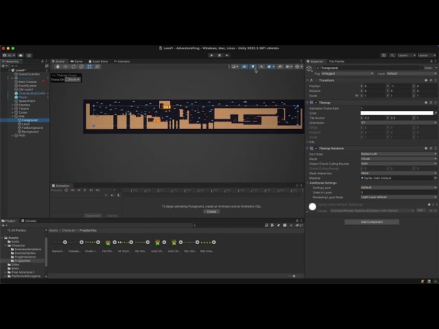 Proyecto Unity videojuego 2d "Adventure Frog" gameobjects
