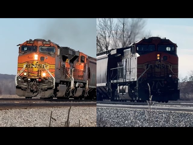 BNSF Grain train goes into emergency then starts up again! BNSF Transcon: Marceline sub..2/9/25