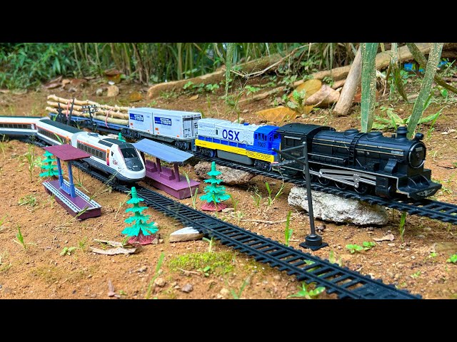 ASMR Heavy Wood Cargo! 2 Locomotives OSX Diesel Railcar & Classical Steam Transporting Wood