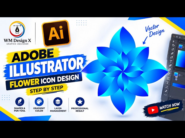 Adobe Illustrator Flower Icon Design | Step-by-Step Vector Tutorial | WM Design X