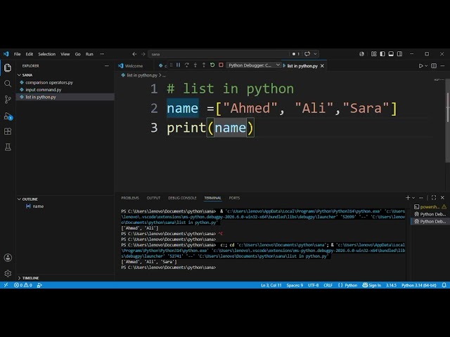 creating list in Python and understand index in Python