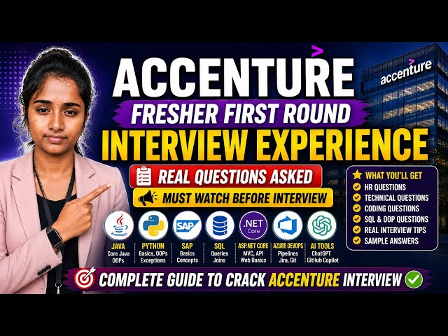 🔥 Accenture Fresher First Round Interview Experience Real Questions Asked |Custom Software Engineer 