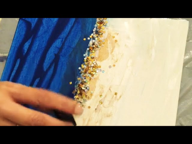 DIY Blue, White, Gold, Silver Glitter Abstract Wall Art |Acrylic painting for beginners #relaxingart