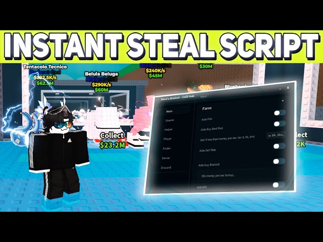 Steal a Brainrot SCRIPT Gui - INSTANT STEAL, Desync, Auto Fish, Anti Hit + NO KICK! *NO KEY*
