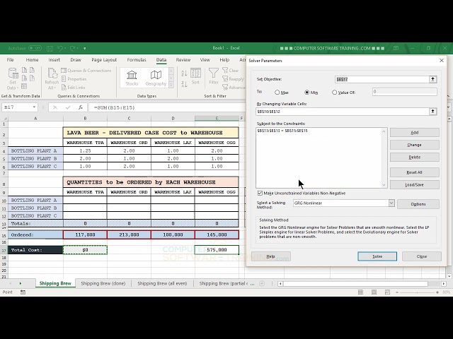 EX-07-47 – Solver for Logistics: Minimize Delivery Costs from Plants to Warehouses