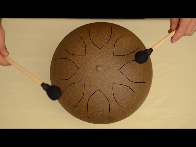 hang tank tongue drum esferico, baquetas
