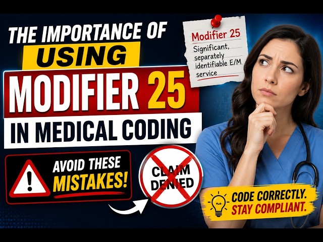 Modifier 25 Explained in Medical Coding | Avoid These Common Mistakes & Claim Denials! (2026 Guide)