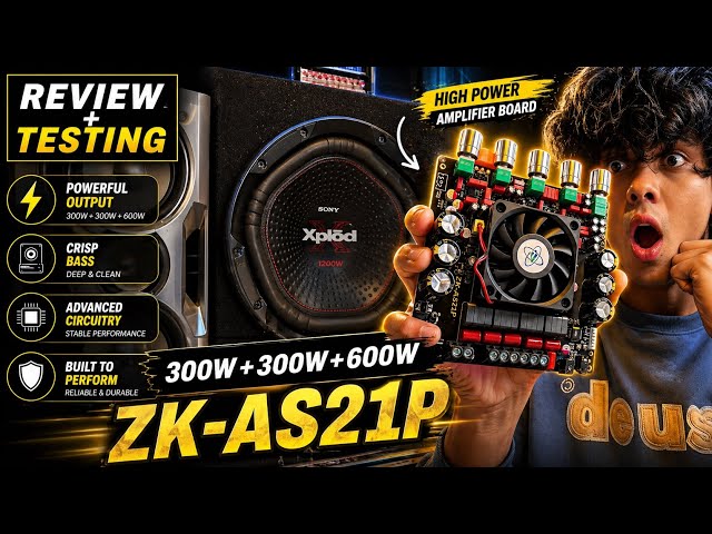 The most powerful🔥 “ZK-AS21P” , 2.1 stereo, 1200-watt RMS power amp, for home audio, tractors, cars🔥