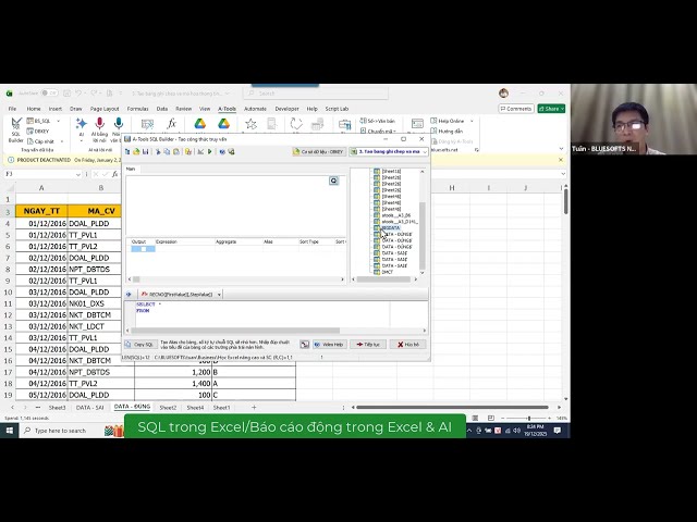 Bài giảng Tổ chức CSDL trên Excel, chạy SQL trong Excel, tận dụng AI (trích đoạn)