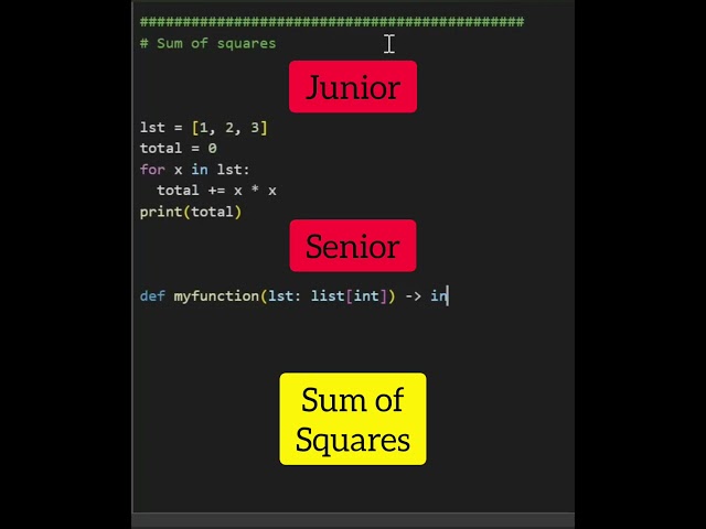 Working with Python as a junior and senior for sum of squares