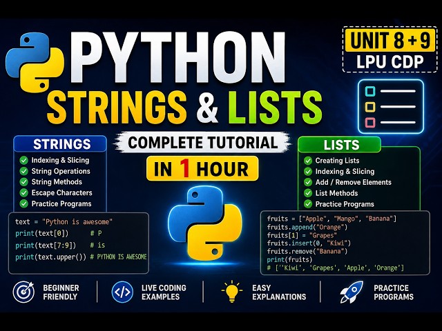 Python Strings & Lists in One Shot 🔥 | Complete Python Tutorial for Beginners |