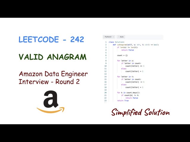 Leetcode 242 | Valid Anagram | Data Engineer Interview Problem | Python Solution