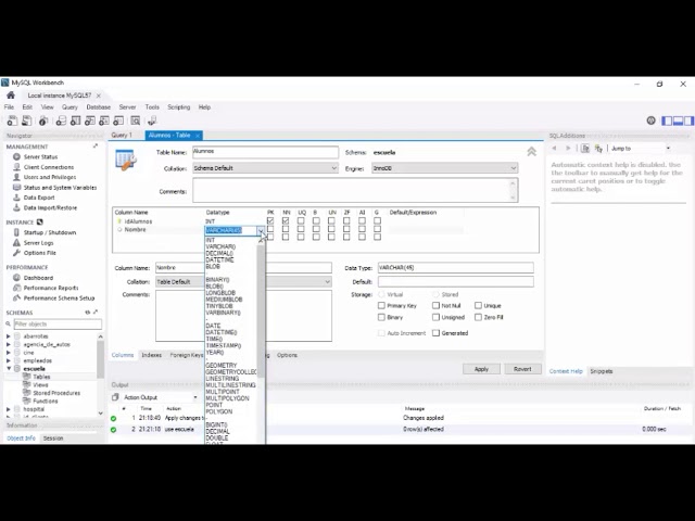 Como crear una base de datos y tablas en MySQL (Workbench)