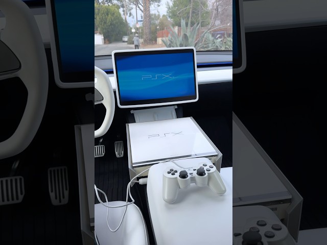 Sony PlayStation X startup in Tesla 🚙 #asmr #sony #tesla #playstation #psx #retrogaming #gaming