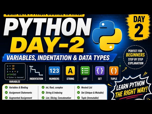Python Day 2 in Hindi | Variables, Data Types, String, List, Set & Tuple | Complete Python Course