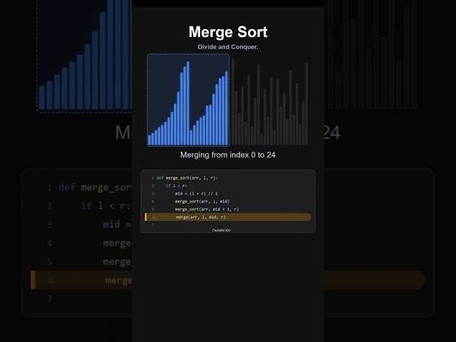 Merge Sort #coding #animation #algorithm #shorts #shortsfeed