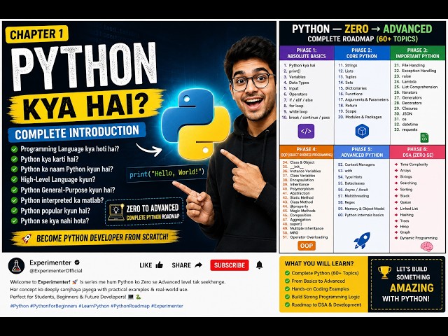 Python Kya Hai? 🐍 | Python Zero to Advanced #1 | Complete Python Course in Hinglish | Experimenter