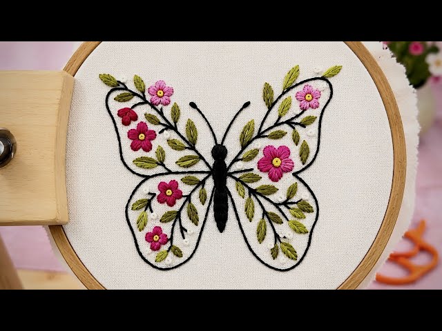 Floral butterfly embroidery tutorial || Embroidery for Beginners - Let’s Explore 