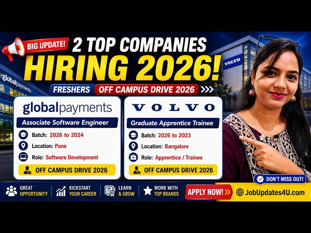 Volvo & Global Payments Hiring 2026/25/24/23 Batch | Software Engineer/Apprentice Role | Freshers