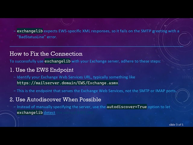 Resolving BadStatusLine Error in exchangelib by Using Proper Protocol