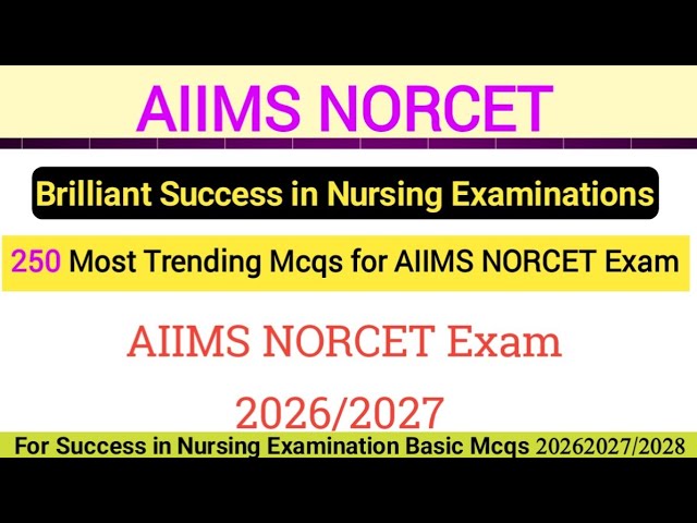 Top 250 AIIMS NORCET Exam MCQs 2026/27 | Most Repeated & High-Yield Questions | most important Mcqs 