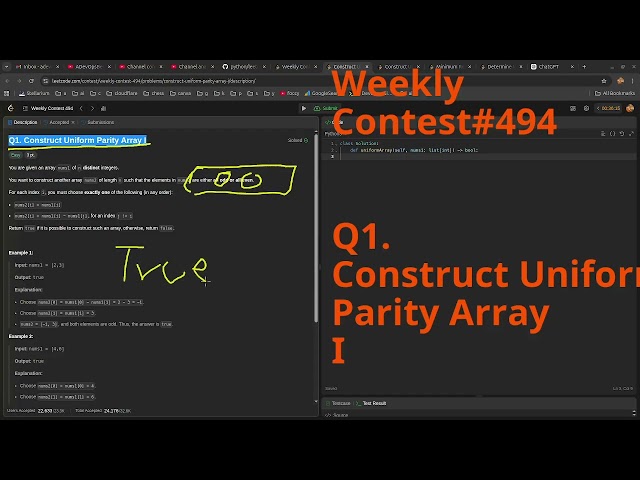 Leetcode Weekly Contest 494 Q1. Construct Uniform Parity Array I #python #dsa