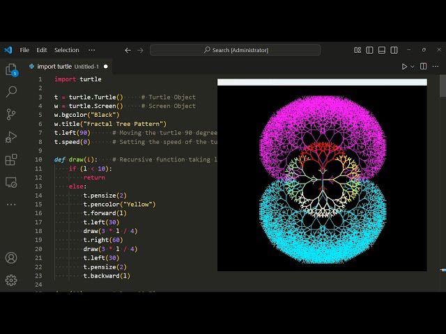 Fractal Tree Animation using Python Turtle | Recursive Turtle Graphics Art | @geekbyte01