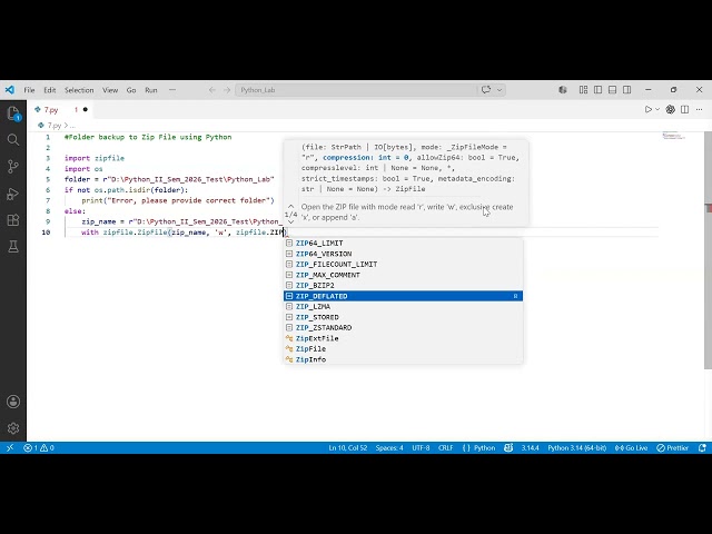 Python Lab Experiment 7 – Folder Backup to ZIP using Python