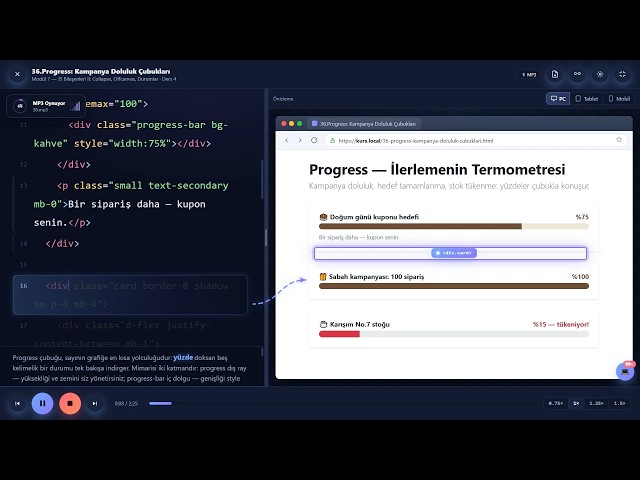 Bootstrap Progress Bar | İlerleme Göstergesi, Yüzde, Renk ve Animasyon