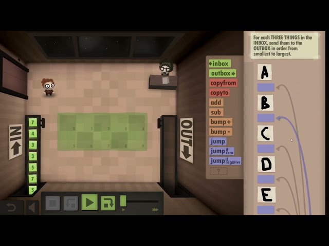 Year 28 Tree sort Speed challenge.  Human resource machine