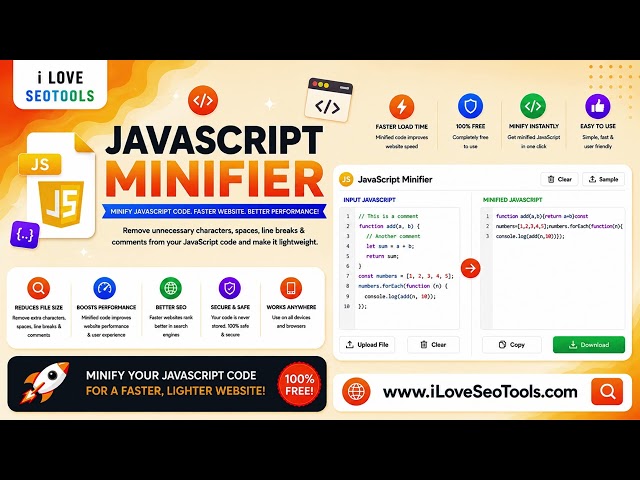 ⚡ Free JavaScript Minifier – Minify & Compress JS Code Online | iLoveSEOTools