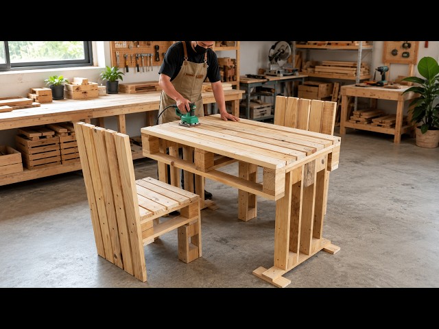 DIY Pallet Ideas That Bring Style and Function - A Table and Chair Set Created from Wooden Pallets