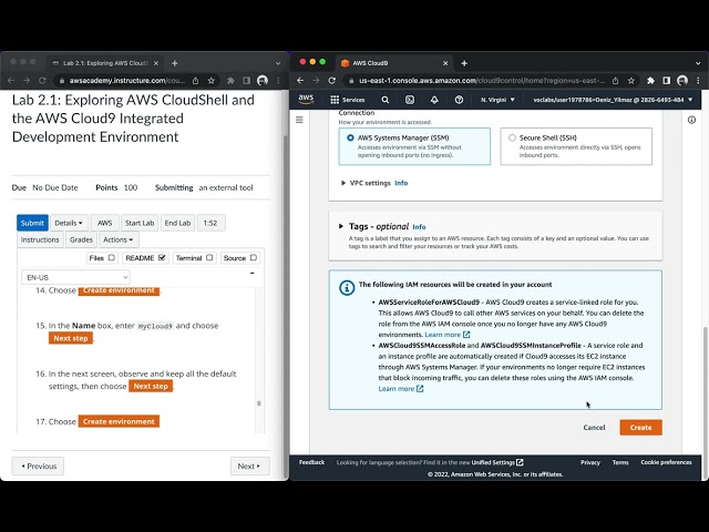 AWS Academy Cloud Developing Lab 2.1:  Exploring AWS CloudShell and the AWS Cloud9 IDE