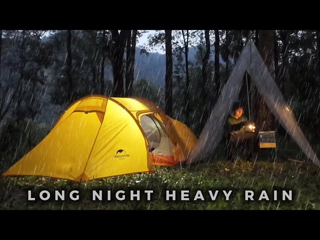 🌧 LONG NIGHT HEAVY RAIN solo camping in heavy rain (SOOTHING RAIN SOUND)